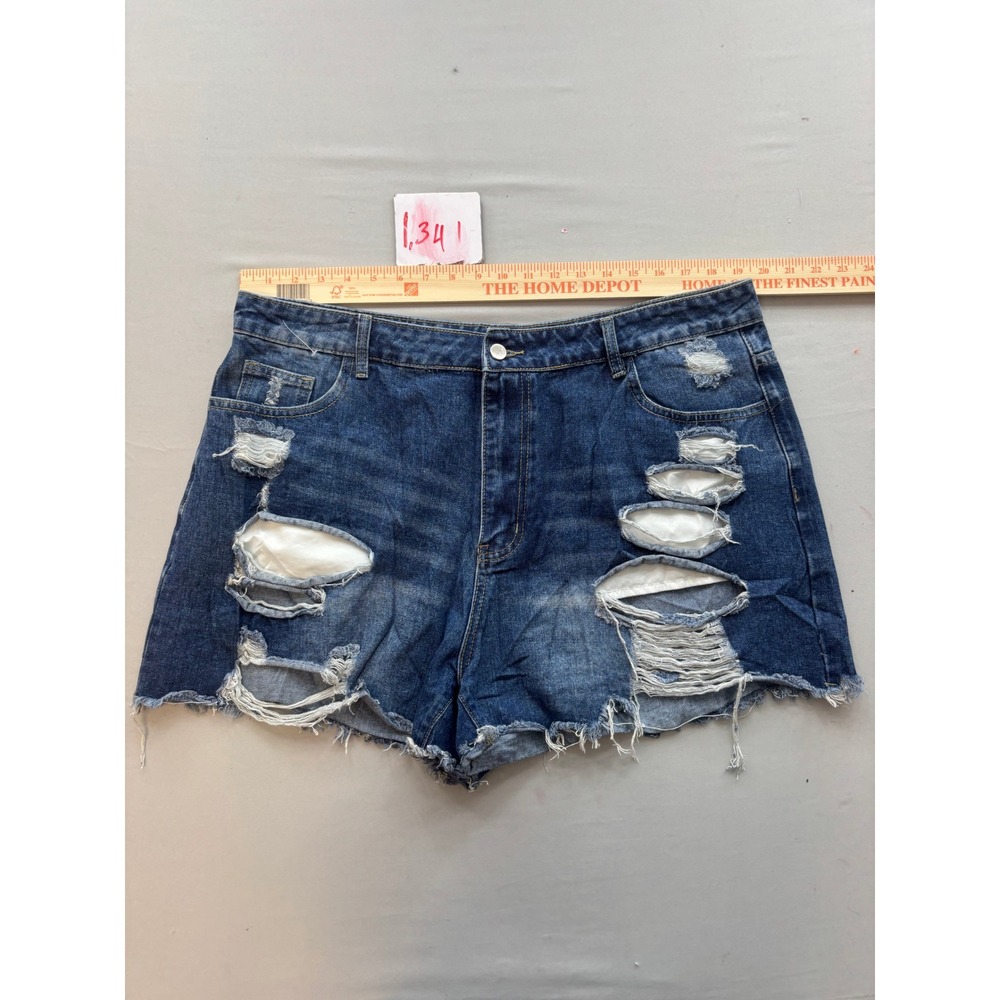 Shein Curve Distressed Denim Shorts Blue Ripped Raw Hem Plus Size 3XL
